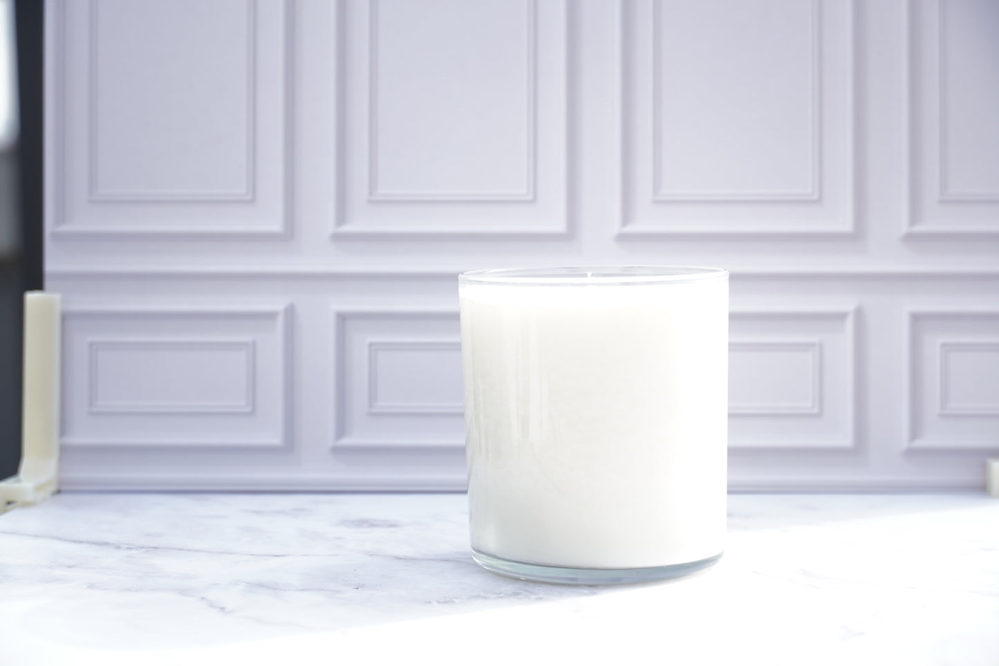 White candle in soy wax. Fragrance is cherry blossom. Smells like vanilla, lavender with a hint of cherry.