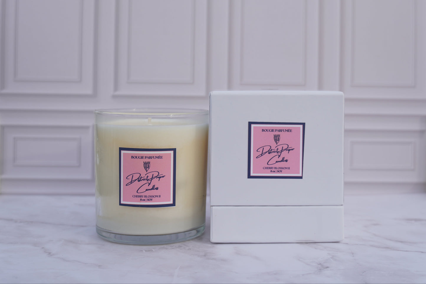 Soy candle in clear glass jar. Cherry Blossom II luxury soy candle. Smells like  japanese cherry blossom floral fragrance and sugar.